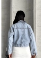 Çift cepli kol katlamalı kar yıkama crop kot ceket buz mavi d2000