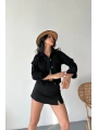 Çift cepli kol katlamalı süper taş enzim yıkamalı crop kot ceket siyah d2000