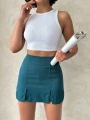 Çift yırtmaçlı atlas şort etek petrol yeşili s240364