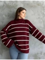 Çizgili ispanyol kol triko boğazlı kazak bordo elf