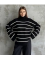 Çizgili ispanyol kol triko boğazlı kazak siyah elf
