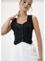 Çizgili krep düğmeli yelek siyah s3395