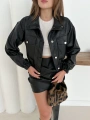 Crop bomber deri ceket siyah st2551985