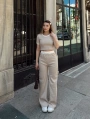 Crop pantolon biyeli takım bej