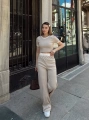 Crop pantolon biyeli takım bej