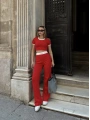 Crop pantolon biyeli takım kırmızı