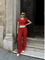 Crop pantolon biyeli takım kırmızı
