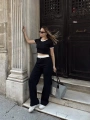 Crop pantolon biyeli takım siyah