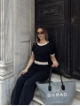 Crop pantolon biyeli takım siyah