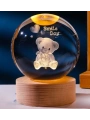 Dekoratif Ayıcık Tasarımlı Ahşap Altlıklı Işıklı Cam Küre Büyük Boy Cam:8cm Ahşap:2cm