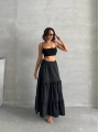 Fırfırlı brodeli astarlı uzun etek siyah s255047