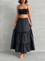 Fırfırlı brodeli astarlı uzun etek siyah s255047