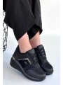 Geja Siyah Cilt Bağcıklı Spor Ayakkabı