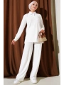Gömlek Yaka Fitilli Salaş İkili Takım beyaz T4300