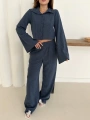 Gömlek yaka kaplama düğmeli takım lacivert st265866