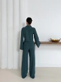 Gömlek yaka kaplama düğmeli takım petrol yeşili st265866