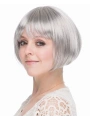 Gri Gümüş Renk Düz Kesim Astarlı Küt Parti Peruğu
