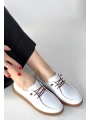 Guot Beyaz Cilt Bağcıklı Babet Ayakkabı