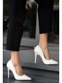 Hillar Beyaz Cilt Stiletto Ayakkabı