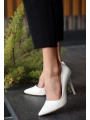 Hillar Beyaz Cilt Stiletto Ayakkabı