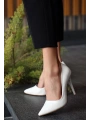 Hillar Beyaz Cilt Stiletto Ayakkabı
