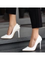 Hillar Beyaz Cilt Stiletto Ayakkabı