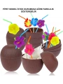 Hindistan Cevizi Hawaii Luau Aloha Pipetli İçecek Kabı Bardak 10x13 Cm 1 Adet