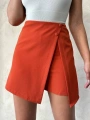 İki düğmeli kapaklı şort etek kremit s24046
