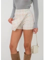 İki düğmeli kaz ayağı desen ch kumaş şort etek beyazturuncu h26414