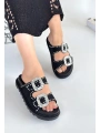 Juana Siyah Nubuk  Taşlı Terlik