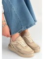 Junda Bej Cilt Bağcıklı Spor Ayakkabı