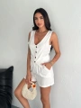 Kadın keten şort yelek takım s3461