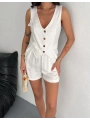 Kadın keten şort yelek takım s3461