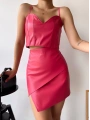 Kapaklı asimetrik model deri etek pembe s240106