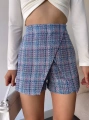 Kapaklı tüvit şort etek mavi