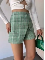 Kapaklı tüvit şort etek yeşil