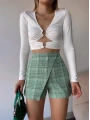 Kapaklı tüvit şort etek yeşil
