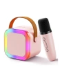 Karaoke Kablosuz Hoparlör Mikrofonlu Rgb Işıklı Bluetooth Speaker Tf Kart/usb Pembe
