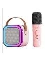 Karaoke Kablosuz Hoparlör Mikrofonlu Rgb Işıklı Bluetooth Speaker Tf Kart/usb Pembe