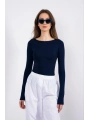 Kayık yaka uzun kollu bluz lacivert pt