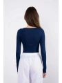 Kayık yaka uzun kollu bluz lacivert pt