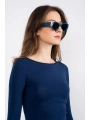 Kayık yaka uzun kollu bluz lacivert pt