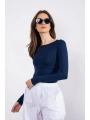 Kayık yaka uzun kollu bluz lacivert pt