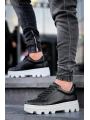 KB-056 Kuback Siyah Cilt Beyaz Yüksek Taban Günlük Spor Ayakkabı