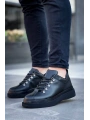 KB-X4  Kuback Siyah Cilt Siyah Yüksek Taban Bağcıklı Günlük Erkek Ayakkabı