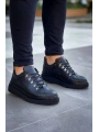 KB-X4  Kuback Siyah Cilt Siyah Yüksek Taban Bağcıklı Günlük Erkek Ayakkabı