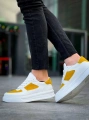 KB-X8 Kuback Beyaz Cilt Sarı Süet Detaylı Beyaz Yüksek Taban Günlük Spor Ayakkabı