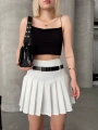 Kemerli piliseli şort etek beyaz s25305