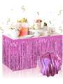 Kendinden Yapışkanlı Pembe Metalize Püsküllü Masa Eteği – 75 X 275 Cm Parti Süslemesi