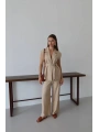 Keten yelek pantolon takım bej pt
